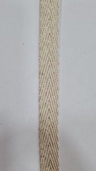 Ruban sergé coton écru à fil doré 10 mm vendu au mètre
