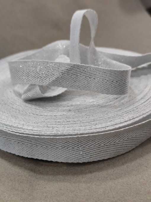 Sergé coton blanc/argenté 20 mm  / 50MTS