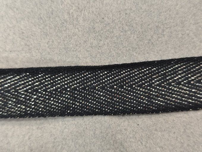 Sergé coton noir/argenté 20 mm  / 50MTS