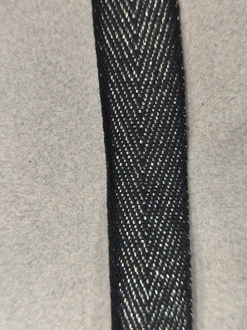 Ruban sergé coton noir avec fil lurex doré, 20 mm, rouleau