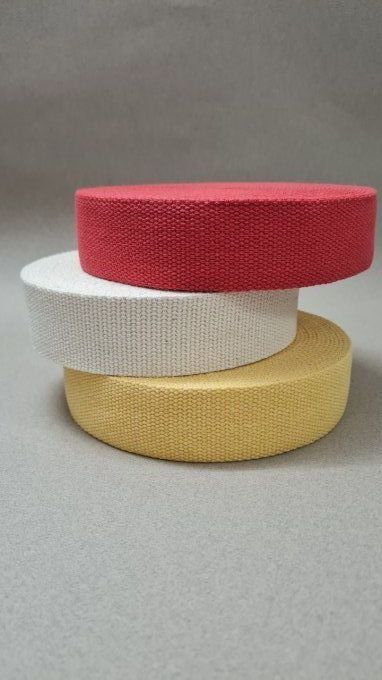 Sangle coton 40 mm rouge, jaune et écru, 3 rouleaux de 10 m