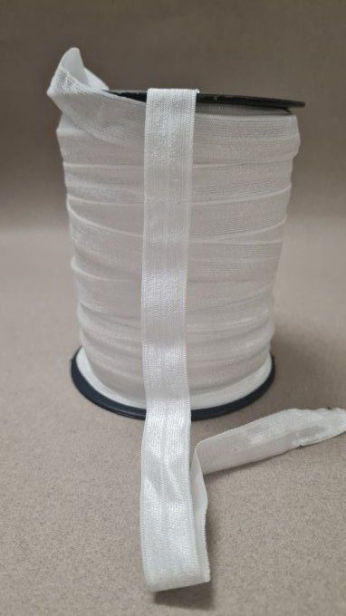 Biais élastique pré-plié blanc 15mm au mètre