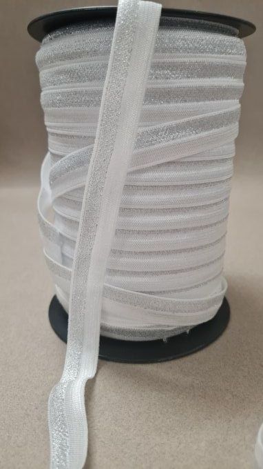Biais élastique pré-plié blanc/argent 20mm au mètre
