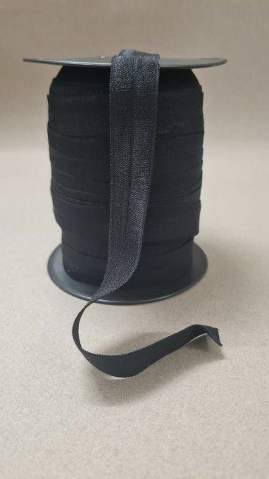 Biais élastique pré-plié noir 20mm au mètre