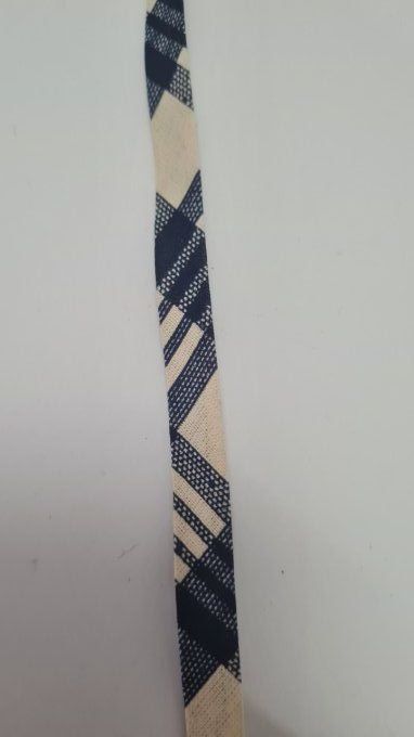 Biais coton géométrique marine/écru au mètre