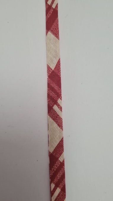 Biais coton géométrique rouge/écru au mètre