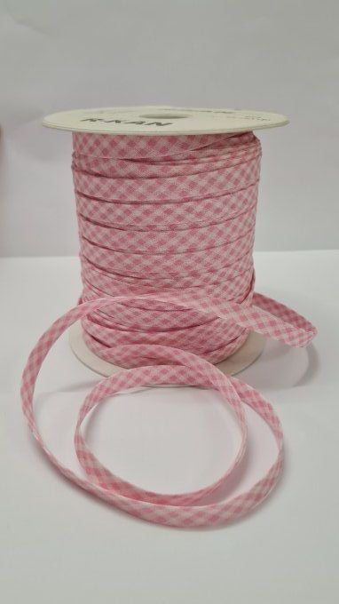 Biais coton  vichy rose/blanc