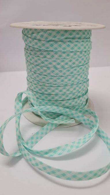 Biais coton  vichy vert d'eau/blanc