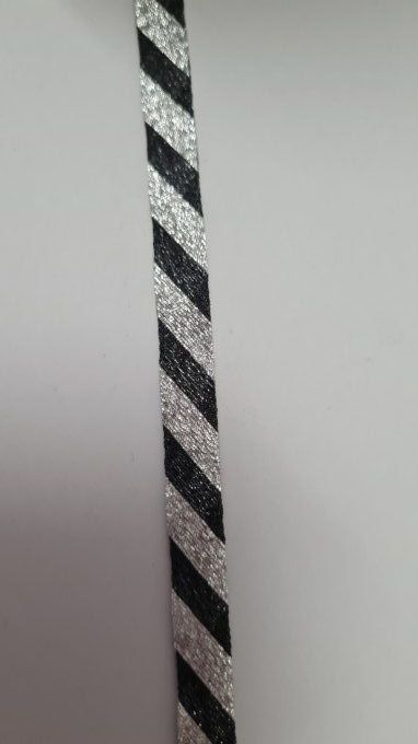 Biais  lurex noir argent au mètre