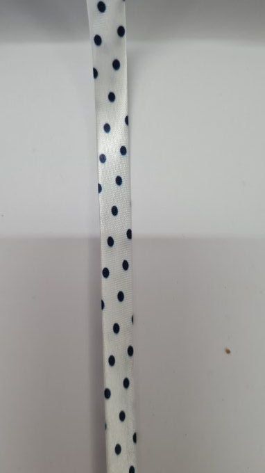 Biais satin blanc à pois marine au mètre