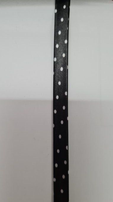Biais satin noir à pois blanc au mètre
