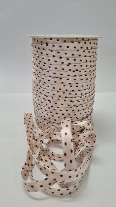 Biais satin écru à pois marron au mètre