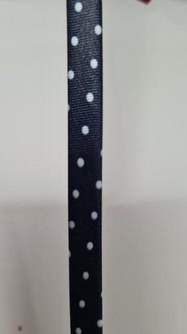Biais satin marine à pois  blanc au mètre