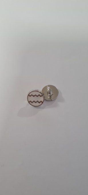 Bouton métal émaillé à queue 10mm argent/blanc