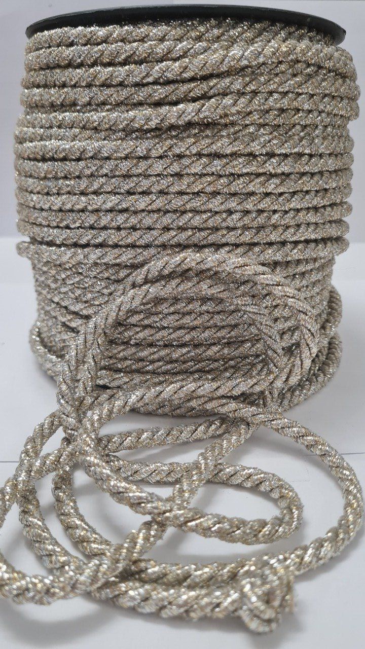 Cordon coton argent / doré 7 mm au mètre 