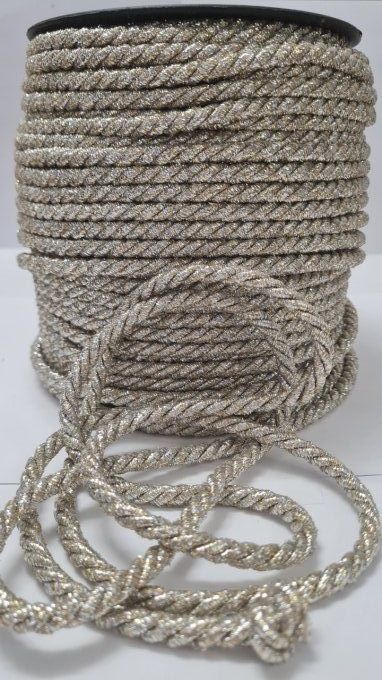 Cordon coton argent / doré 7 mm au mètre