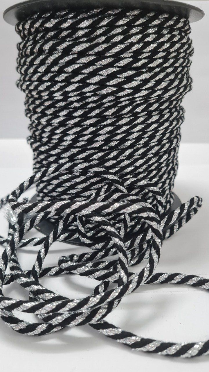 Cordon coton lurex  7 mm noir/argenté