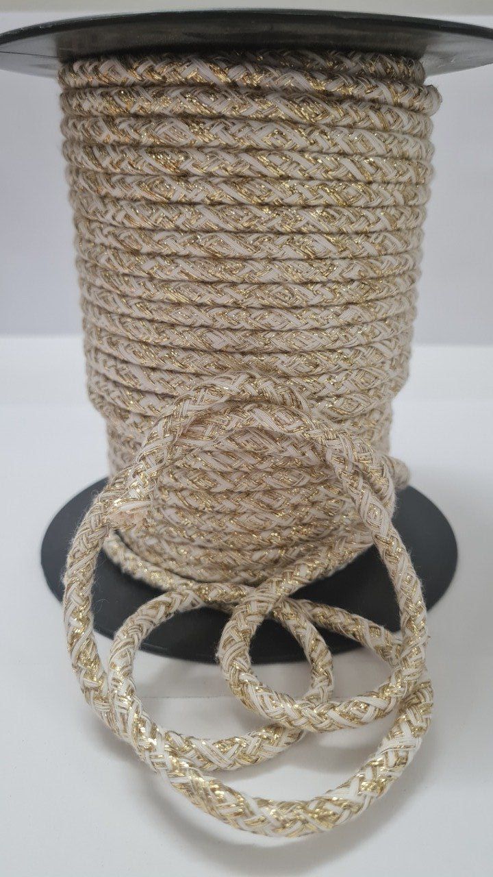 Cordon coton blanc / doré 5 mm au mètre