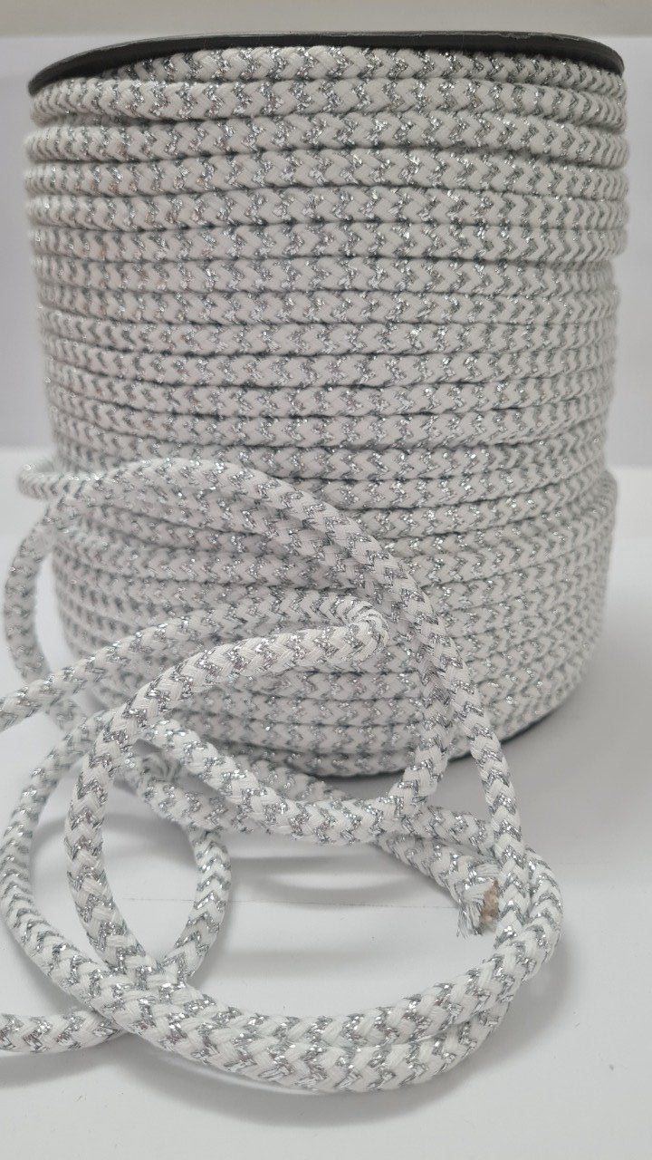 Cordon coton lurex  3 / 5 / 7 mm blanc/argent