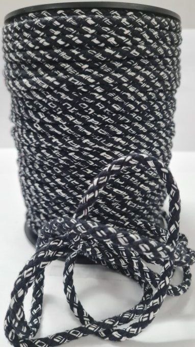 Cordon coton 7 mm  blanc/noir