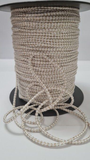 Cordon coton blanc / doré 3 mm au mètre