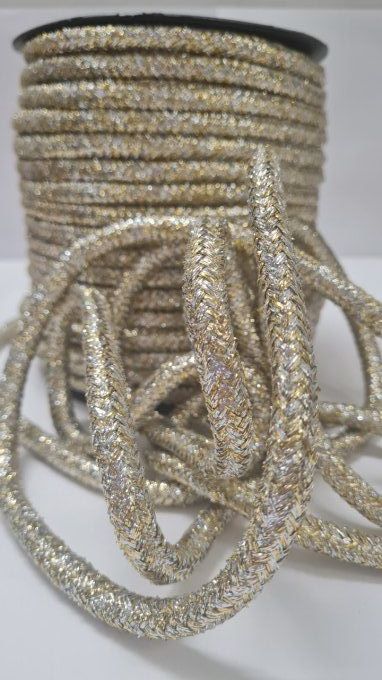 Cordon coton lurex argent et doré de 10 mm vendu au mètre