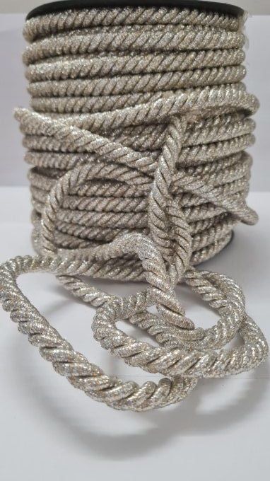 Cordon coton lurex doré et argent de 10 mm vendu au mètre