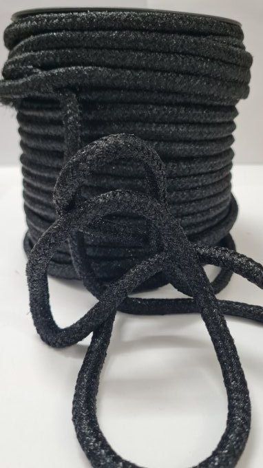 Cordon coton noir avec fils lurex de 10 mm vendu au mètre