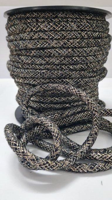 : Cordon coton noir et doré avec fils lurex de 10 mm vendu au mètre