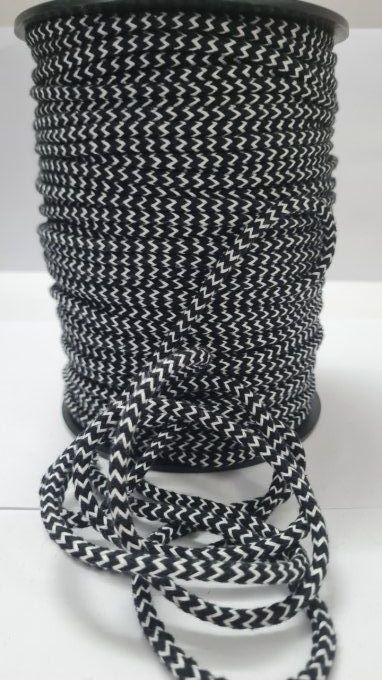 Cordon coton 7 mm zig zag noir/blanc