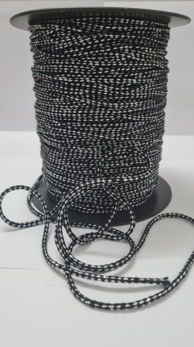 Cordon coton noir avec fils lurex argent de 3 à 5 mm vendu au mètre