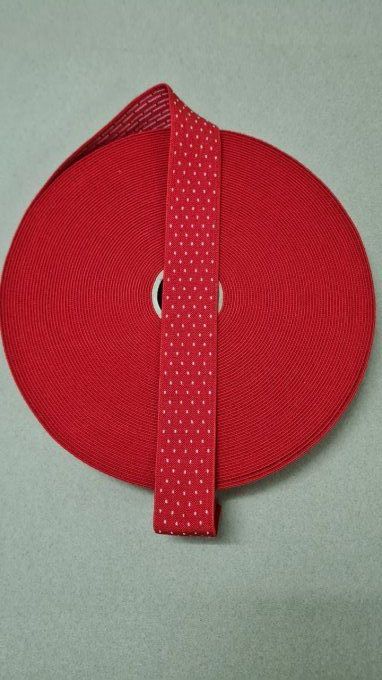 Elastique rouge à pois blanc 35mm  au mètre