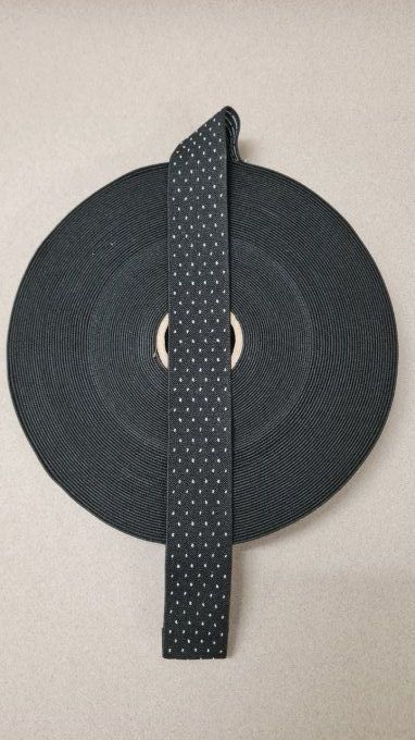 Elastique noir à pois blanc 35mm  au mètre