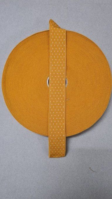 Elastique moutarde à pois blanc 35mm  au mètre