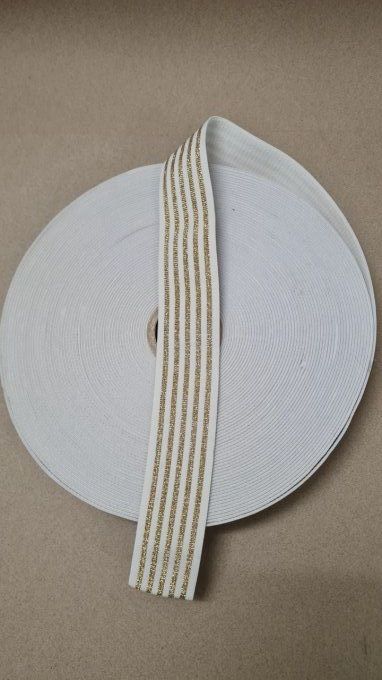 Elastique blanc rayure doré 40mm au mètre