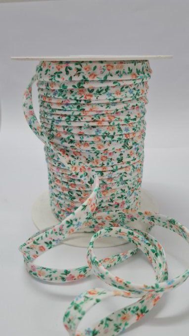 Passepoil coton fleuri orange au mètre