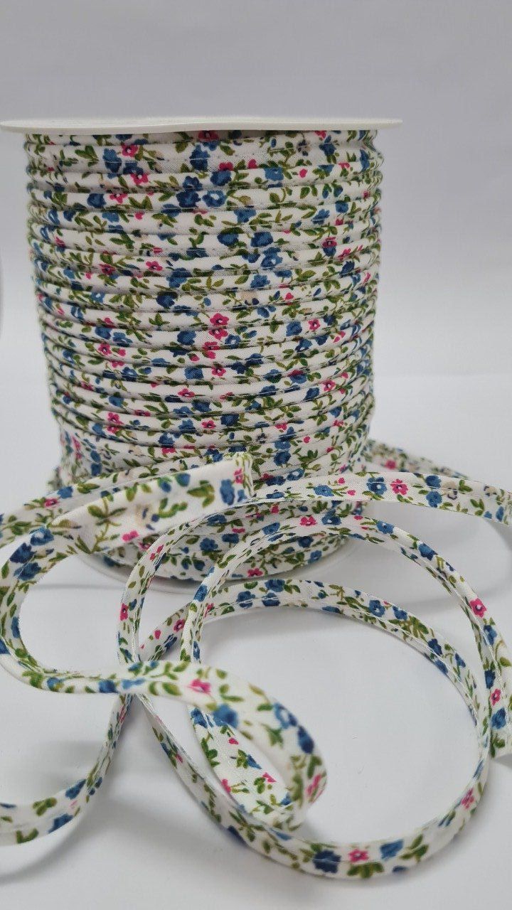 Passepoil coton fleuri fuchsia au mètre