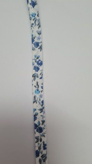 Passepoil coton fleuri bleu au mètre