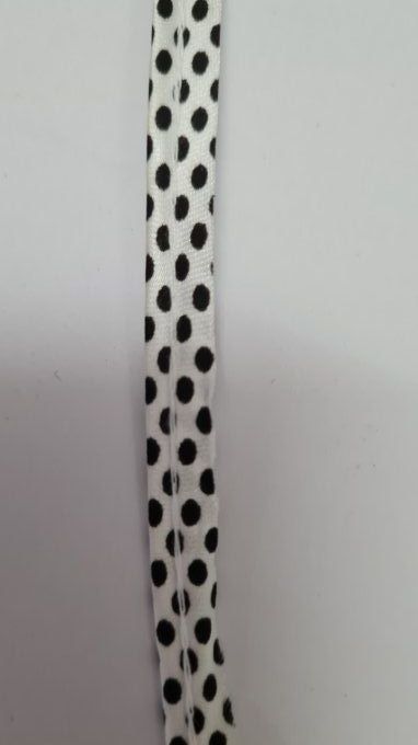 Passepoil satin blanc à pois noir au mètre