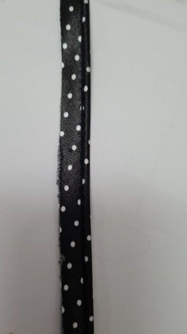 Passepoil satin noir à pois blanc au mètre