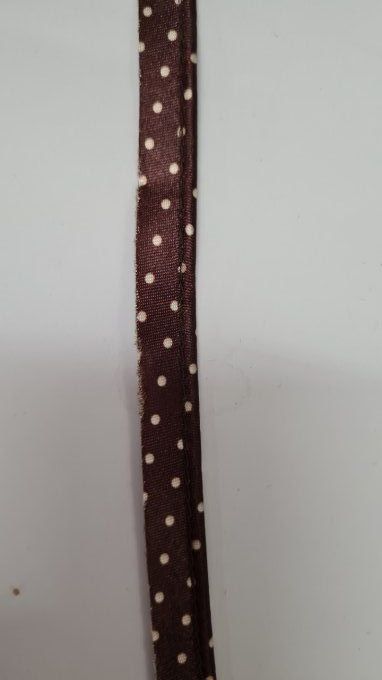 Passepoil satin chocolat à pois écru au mètre