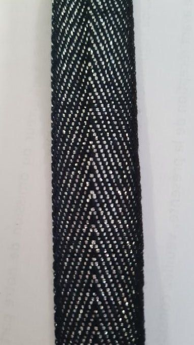 Sergé coton à fil lurex argenté noir et argent 20 mm vendu au mètre pour finitions