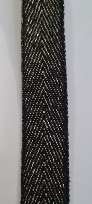 Sergé coton à fil lurex doré noir et doré 20 mm vendu au mètre pour finitions