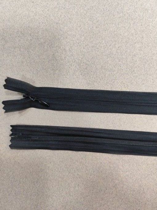 Lot de 100 fermetures éclair invisibles noires 25 cm, dents nylon 3 mm