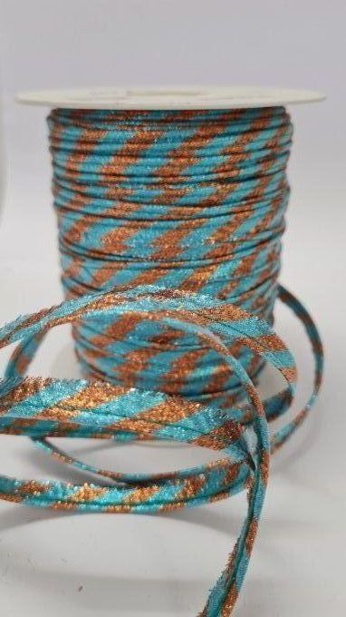 Passepoil lurex ciel / cuivré au mètre