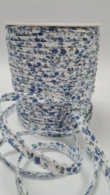 Passepoil coton fleuri bleu au mètre
