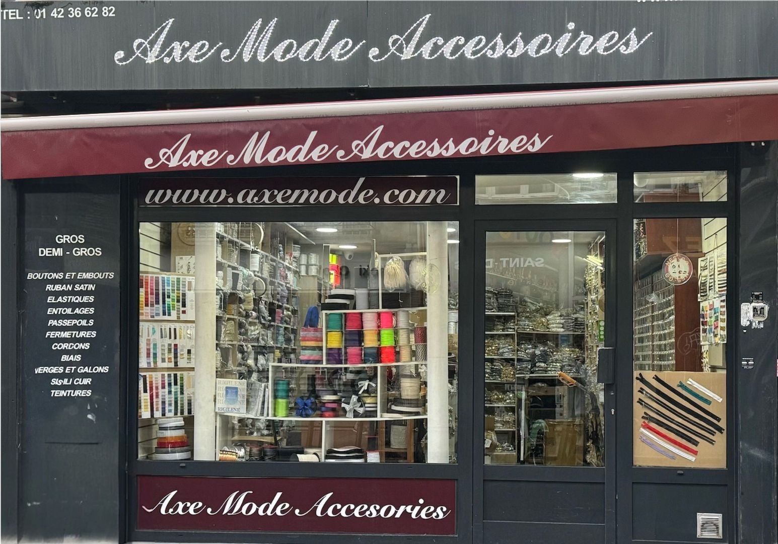 Boutique de mercerie Axe Mode au 172 rue Saint-Denis, Paris 2e, quartier du Sentier